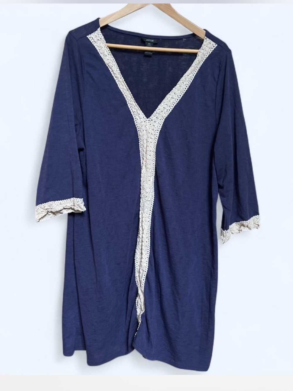 Apt. 9 Deep Navy Lightweight crochet tunic swim coverup